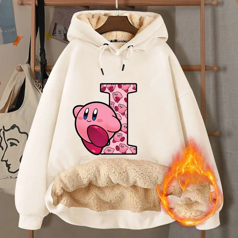 Star Kirby Adult Sweatshirt Boy Girl Cute Cartoon Lamb Velvet Pullover Hoodies Outdoor Warm Thick Top Coat Anime Clothing Gifts