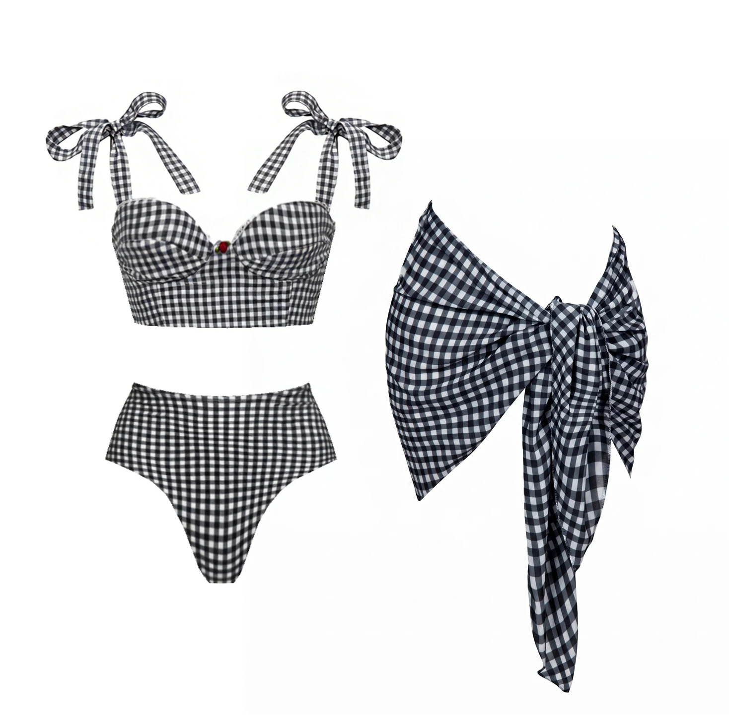 2Pcs Dot One Piece Swimsuit Women Sexy Bikini Bandeau Biquini Push Up Swimwear Female Patchwork Swim Suit Bathingsuit Beachwear view 3