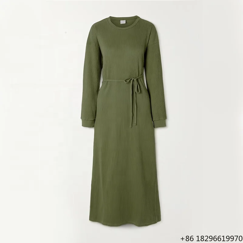 robe-pull-decontractee-pour-femme-a-col-rond-manches-longues-tricotee-avec-ceinture-collection-automne-hiver-personnalisable-par-des-fabricants-de-tricots