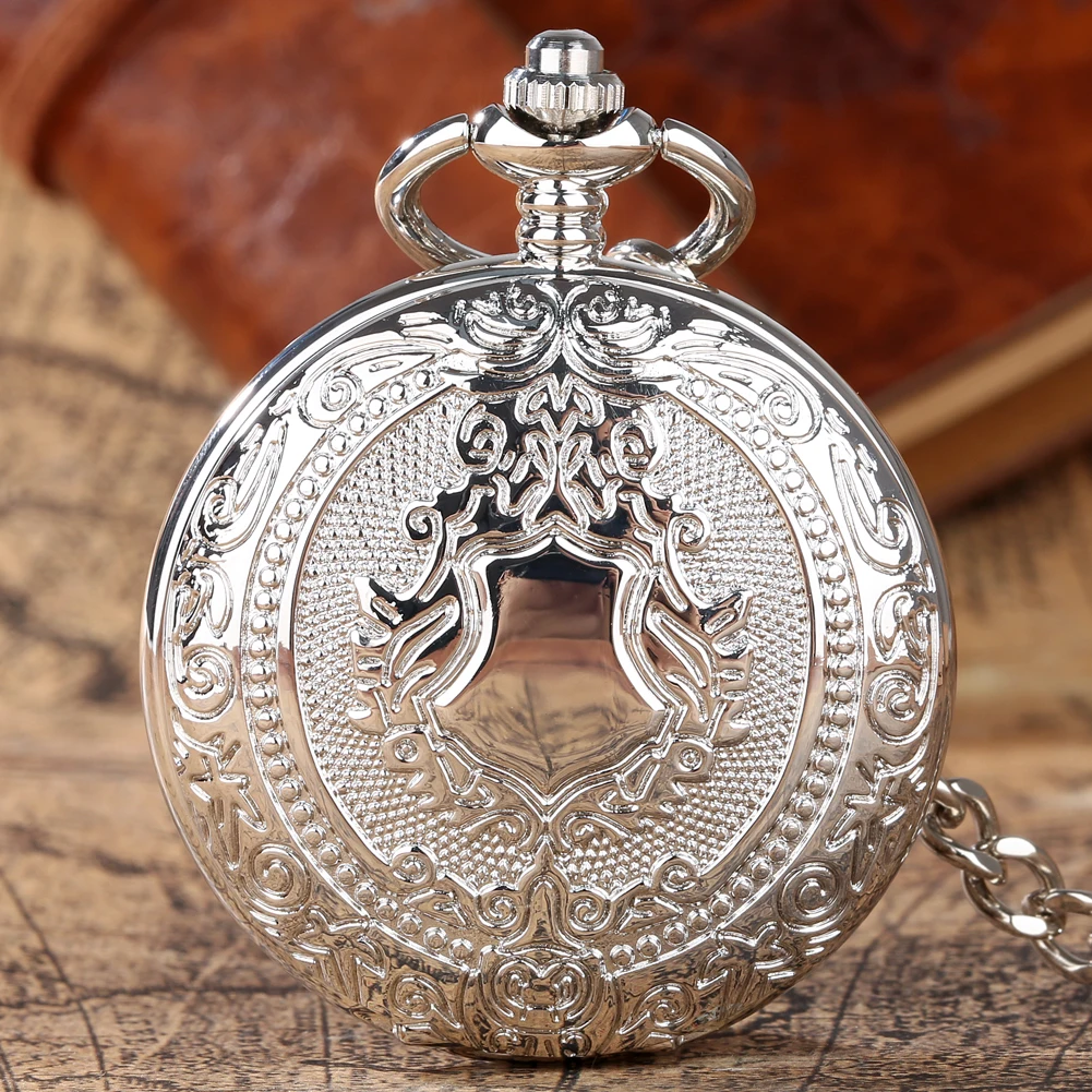 

Vintage Silver Shield Mechanical Hand Winding Pocket Watch Arabic Numerals Dial Luxury FOB Chain Pendant Manual Timepiece Gift