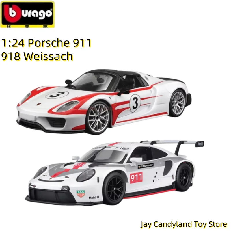 

New Arrival Original Bburago 1:24 Porsche 911 RSR Racing Edition Model Car Alloy Miniature Diecast Car Model Toys Birthday Gift