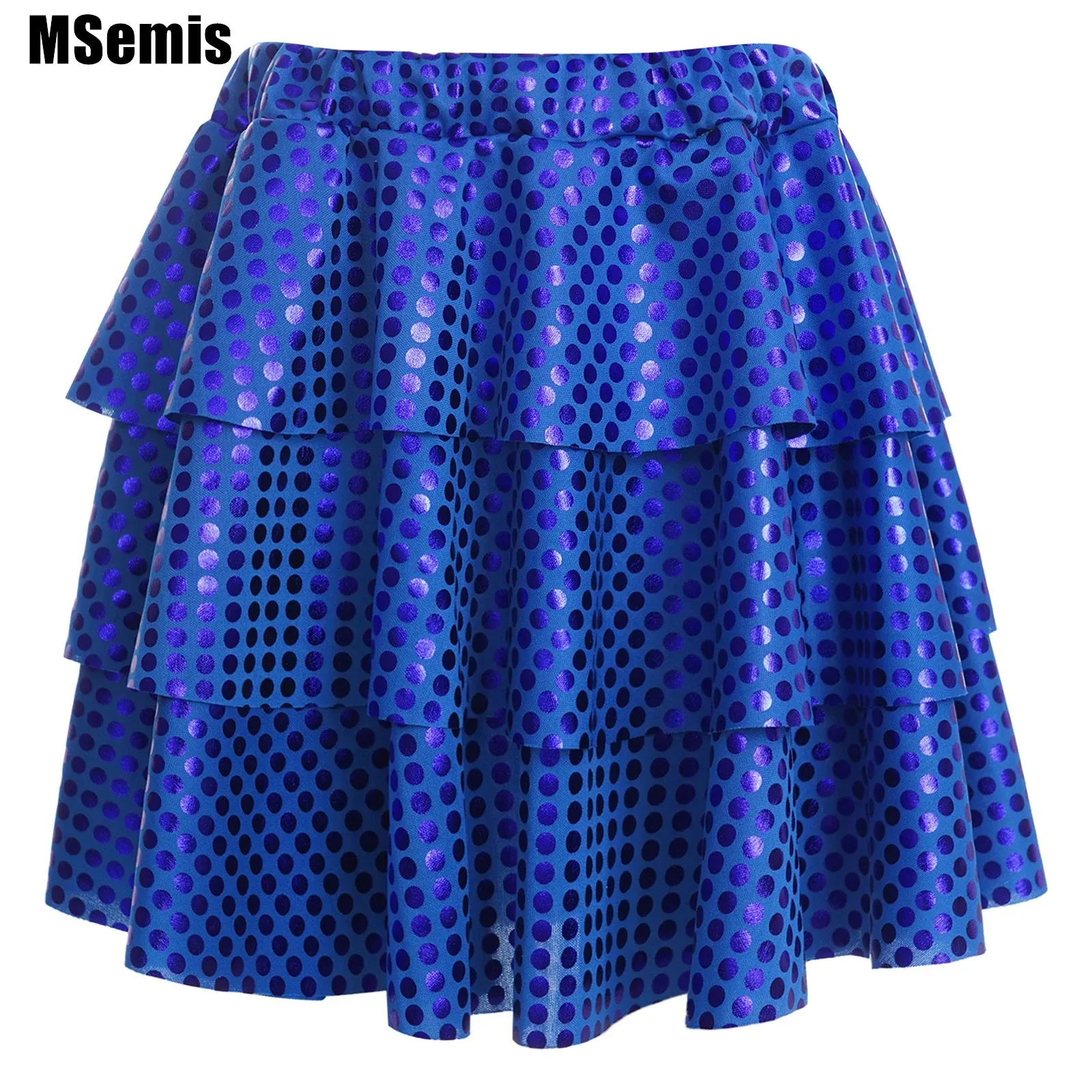 

Kids Girls Shiny Ruffle Skirt Dots 3 Layers Elastic Waistband Tiered Skirts Carnival Dance Party Stage Performance Costume