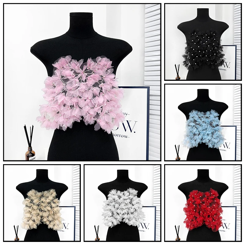 

Double Layer Mesh Tulle Lace Applique Beaded Ruffle Trim DIY Evening Dress Clothing Accessories Lolita Headband Decoration