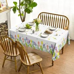 Easter Spring Summer Tablecloth Watercolor Wild Flowers Tulip Lavender Blooming Floral Tablecloth for Party Picnic Dinner Decor