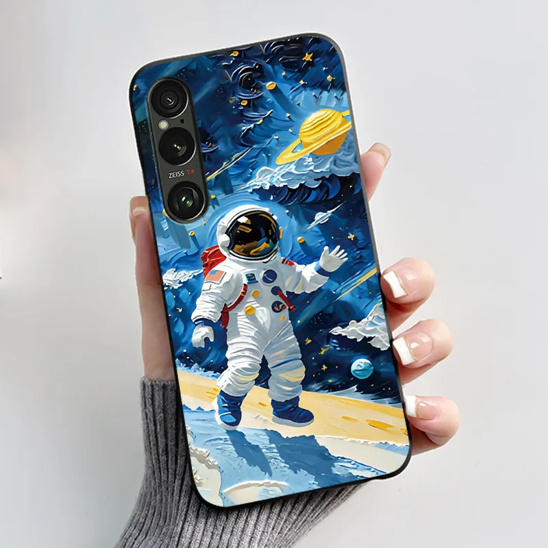 For Sony Xperia 1 VI VII Case Aesthetic Cute Cat Astronaut Soft Silicone Black TPU Back Cover Slim thin Shockproof Shell Fundas - view 6