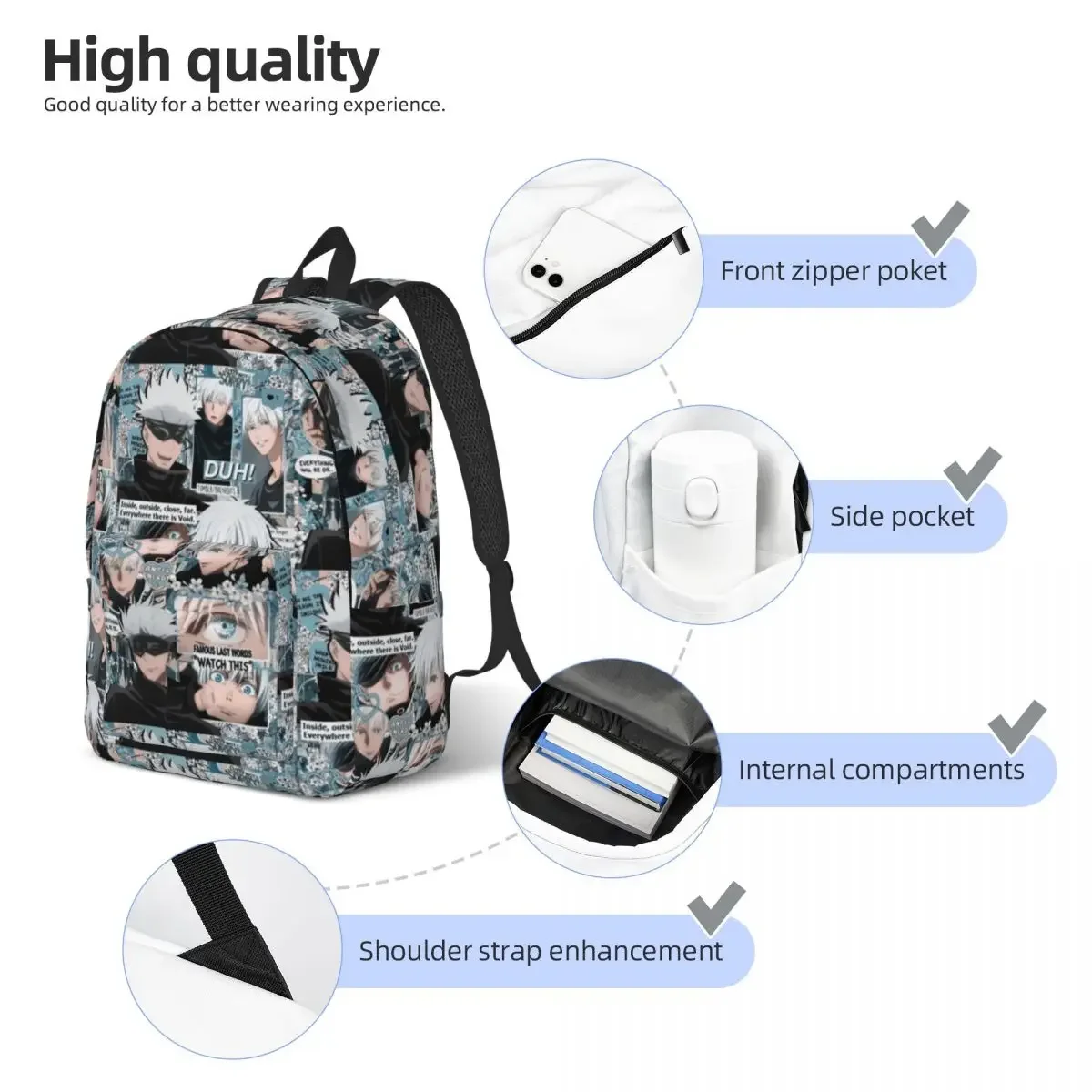 Gojo Satoru Collage Manga dla mężczyzn Kobiety Student School Bookbag Jujutsu Kaisen Anime Plaid Daypack Middle High College Hiking