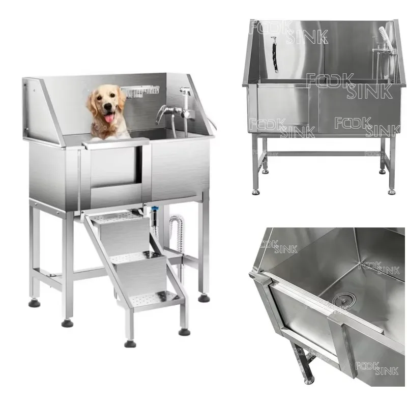 

2026 Wholesale Dog Washing Station Bathtub Dog Grooming Tub Professional Stainless Steel Pet Dog Bath Tub With Faucet & Accessor