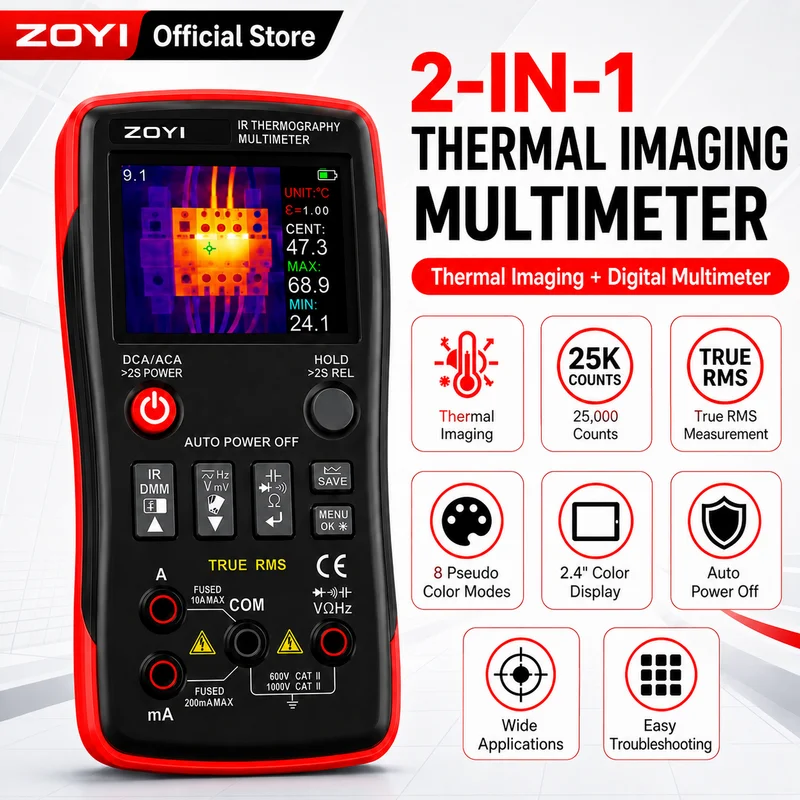 ZOYI ZT‑R01 25000 Counts True RMS Multimeter, 2‑In‑1 Thermal Imager Infrared Camera 2.4" Color Screen Electrician Circuit Detect