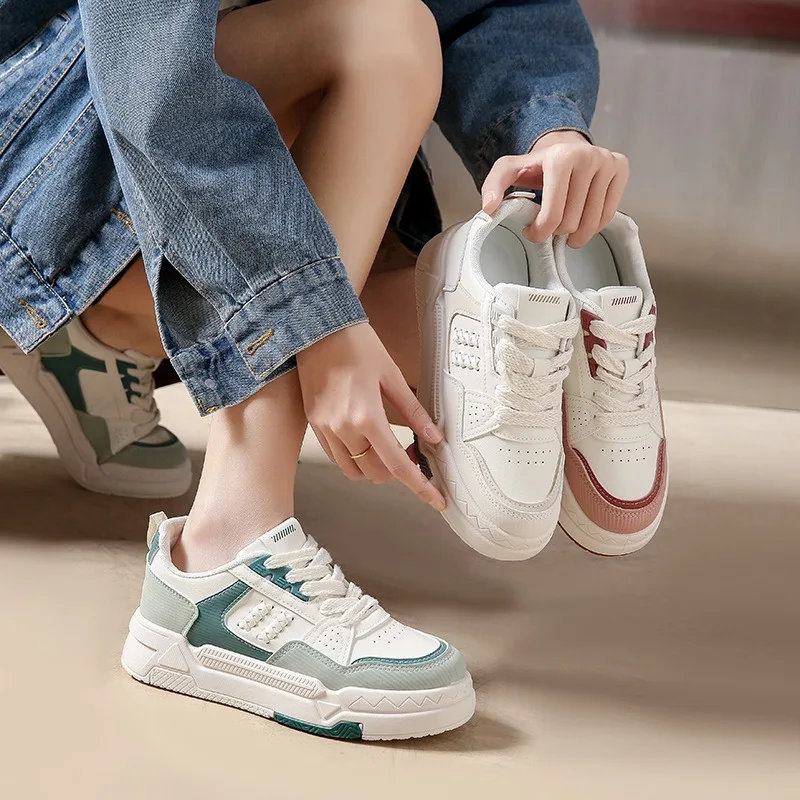 Sepatu kulit PU wanita, sneaker Mujer divulkanisir kasual kulit PU, Platform nyaman musim semi dan panas