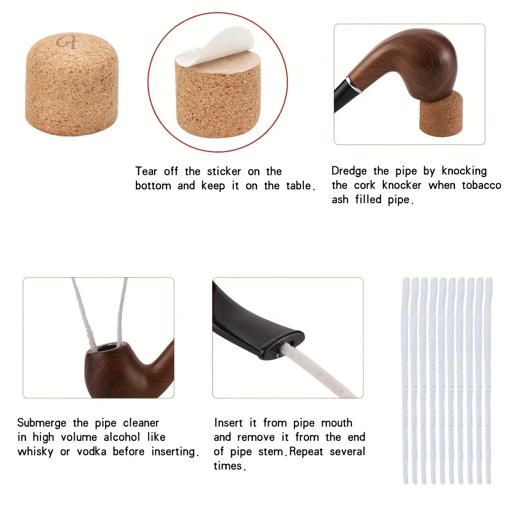 Wood Grain Curved Pipe, Imitation Ebony with Circle Pipe, Smooth Iron Pot, Rubberwood Wood Grain Tobacco Hopper, Accessory