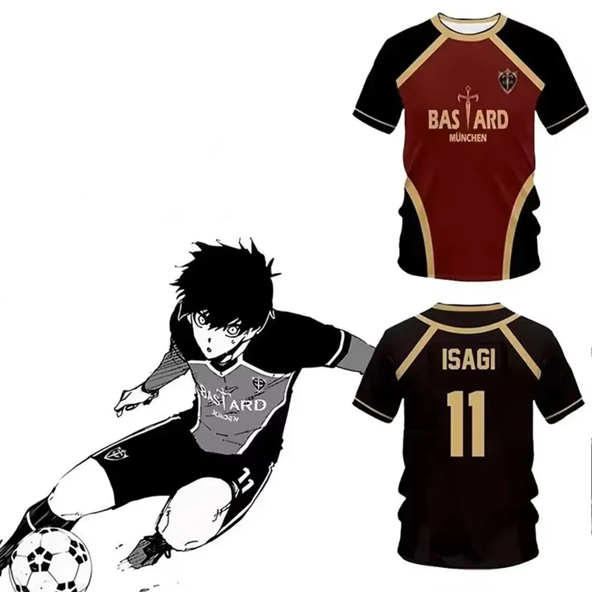 Neues Blue Lock Trikot Futsal-Muster VL Replika Anime Bastard München Sommer Herren- und Damen-3D-Kinder-Shirt Freizeit-Sportshirt – Detail 4