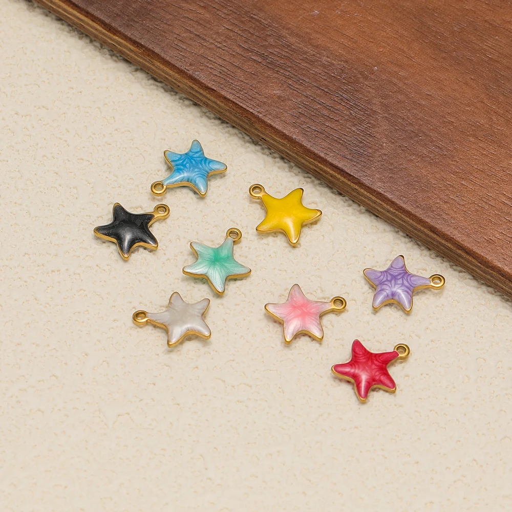 20 Stück Edelstahl-Emaille-Stern-Anhänger für Damen und Mädchen, Niedliche Armband-Dekoration, Sommer-Halsketten-Charms, DIY-Schmuckzubehör – Detail 4