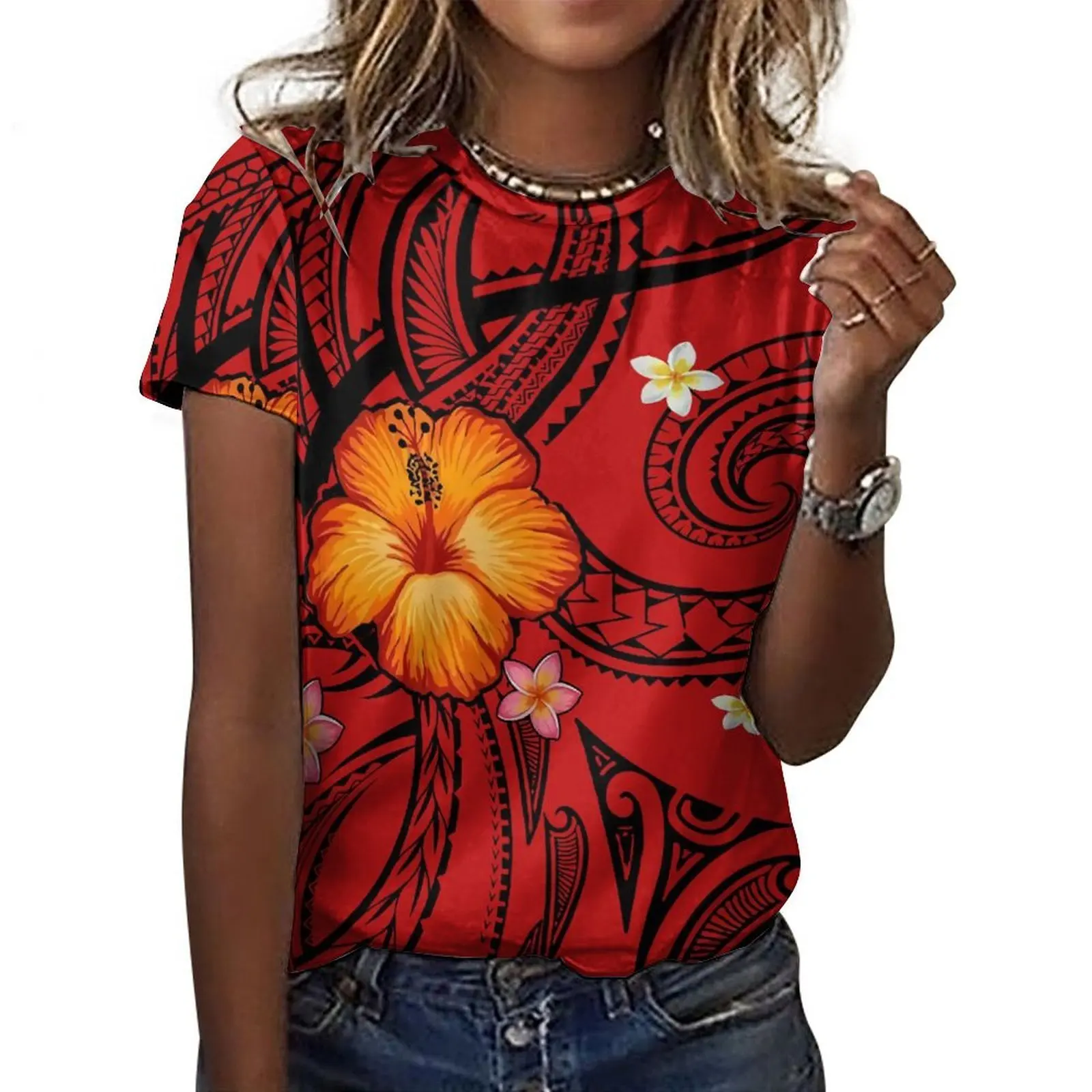 

Lightweight Customizable Polynesian Samoa Hawaii Womens Tee Summer Cotton Casual Vacation Look Street to Shore