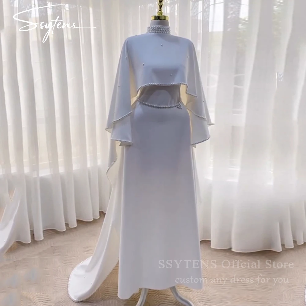 

SSYTENS Modest Muslim Wedding Dresses for Women 2026 High Collar Veiled Bride Dress Long Customize White Pearl Bride Bridal Gown
