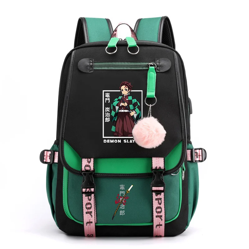 Popular Anime Kamado Tanjirou Cool Pattern Backpack Teenage Street USB Flow Backpack High Quality School Backpacks