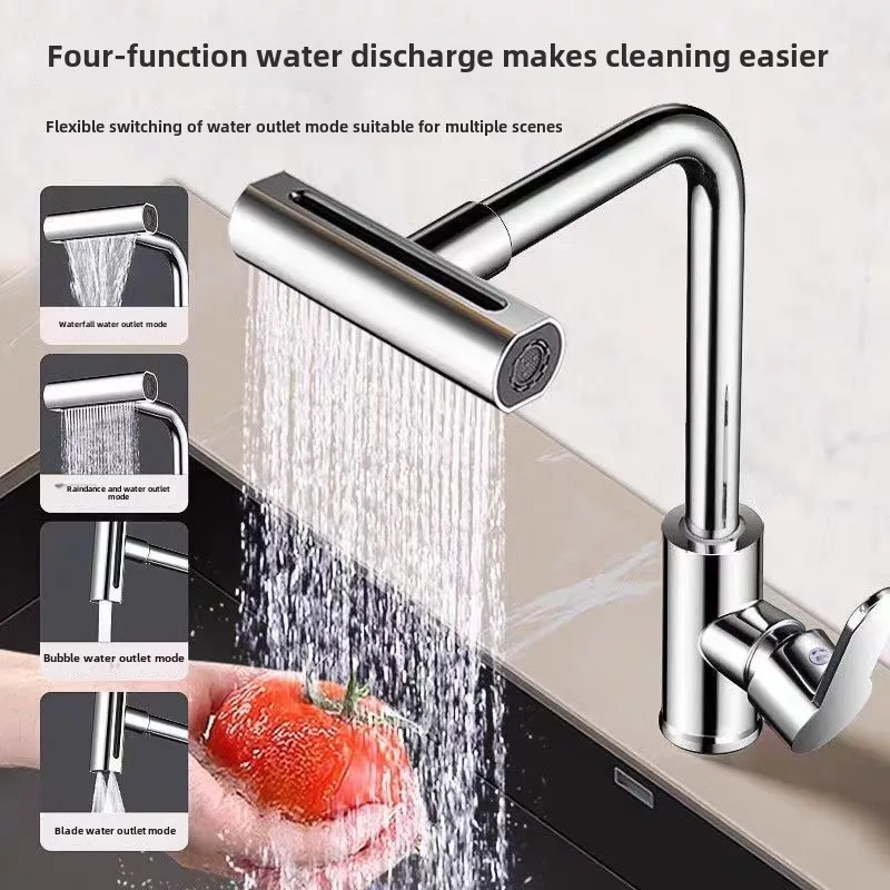 Kitchen Faucets Gray Rotation Waterfall Stream Sprayer Head Sink Mixer Brushed Nickle Water Tap Accessorie