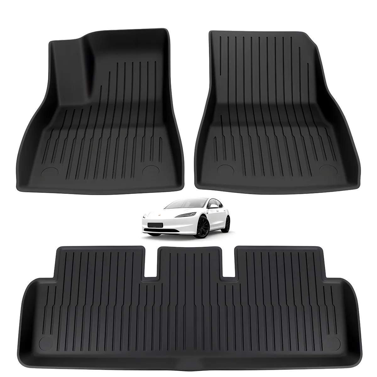 3-teiliges Set Fußmatten für Tesla Model 3 Highland 2024 2025, Vorder- und Rückmatten, Allwetter-TPE-Matten, Auto-Zubehör