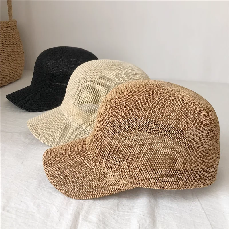 2024 New Summer Breathable Straw Baseball Cap Men Outdoor Paper Sun Hats Women Solid Color Adjustable Shade Beach Hats Wholesale