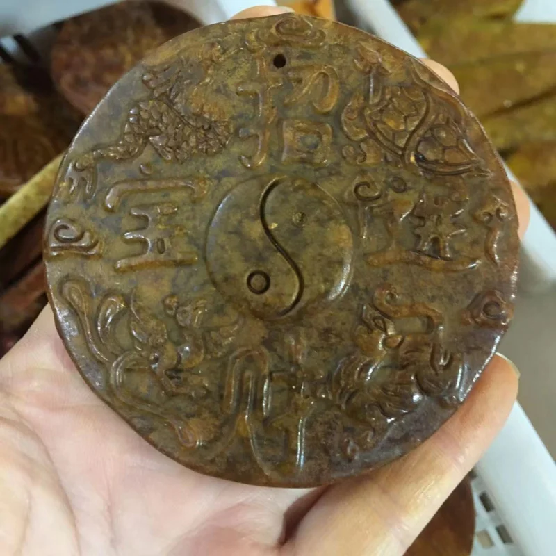 -style , Xiuyan antique, disc, 12 zodiac signs Bagua pendant jade plaque