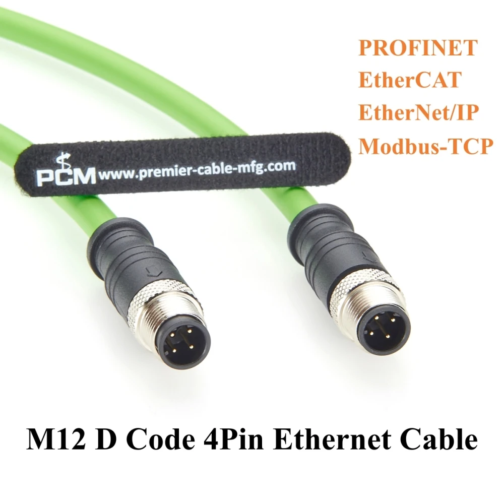 PROFINET M12 D-Coded 4 Pin Male to Male Industrial Ethernet Cable CAT5e Shielded IP67 Drag Chain for PLC, Machine Vision
