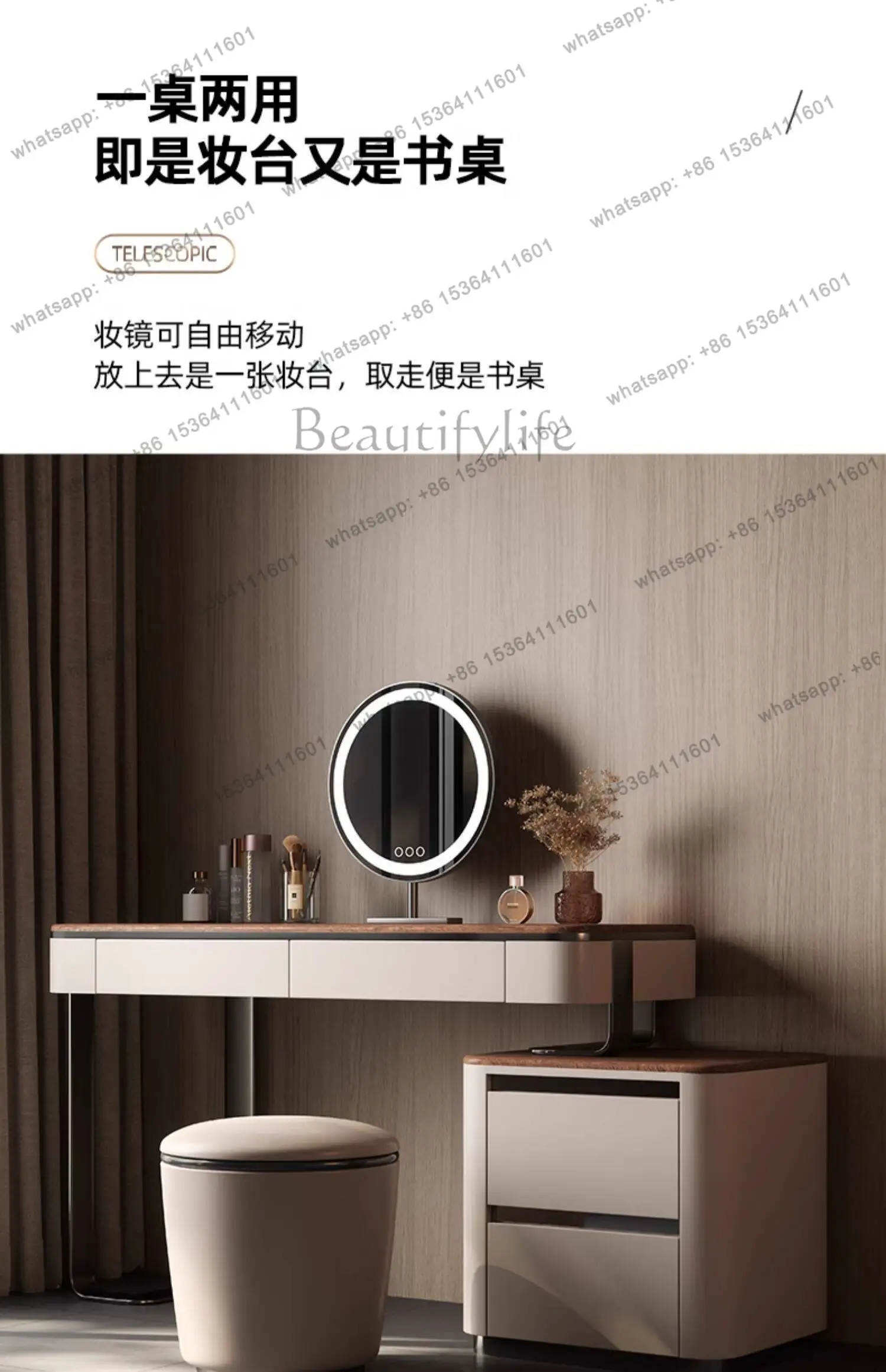 jj4 Walnut color ribbon auxiliary cabinet dresser Italian medieval solid wood dressing table
