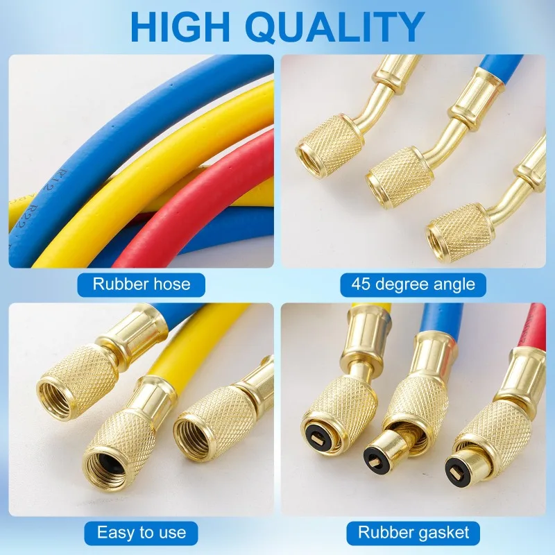 Refrigeration Charging Hoses 0.9M-1.8m for R134A R12 R22 Refrigerant Air Conditioning Manifold Gauge with 1/4