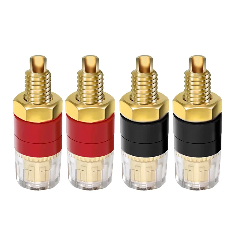 4Pcs 4mm Gold Plated HIFI Speaker Amplifier Binding Posts Brass Terminal Connector With Transparent Shell Banana Plug Socket