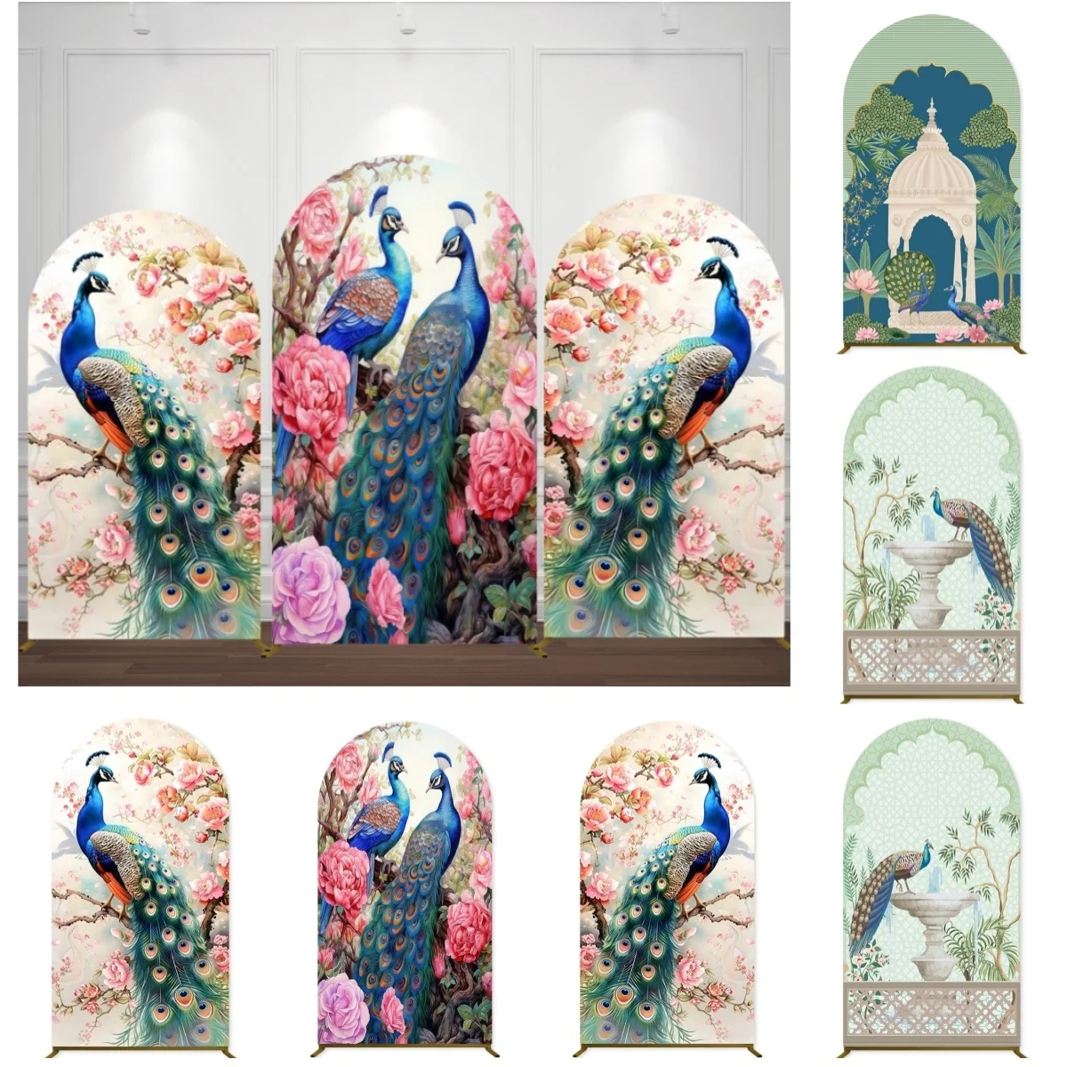 

Indian Style Peacock Arch Cover Backdrop Baby Shower Wedding Chiara Stretch Fabric Wall Decor Photo Arch Background Prop Custom