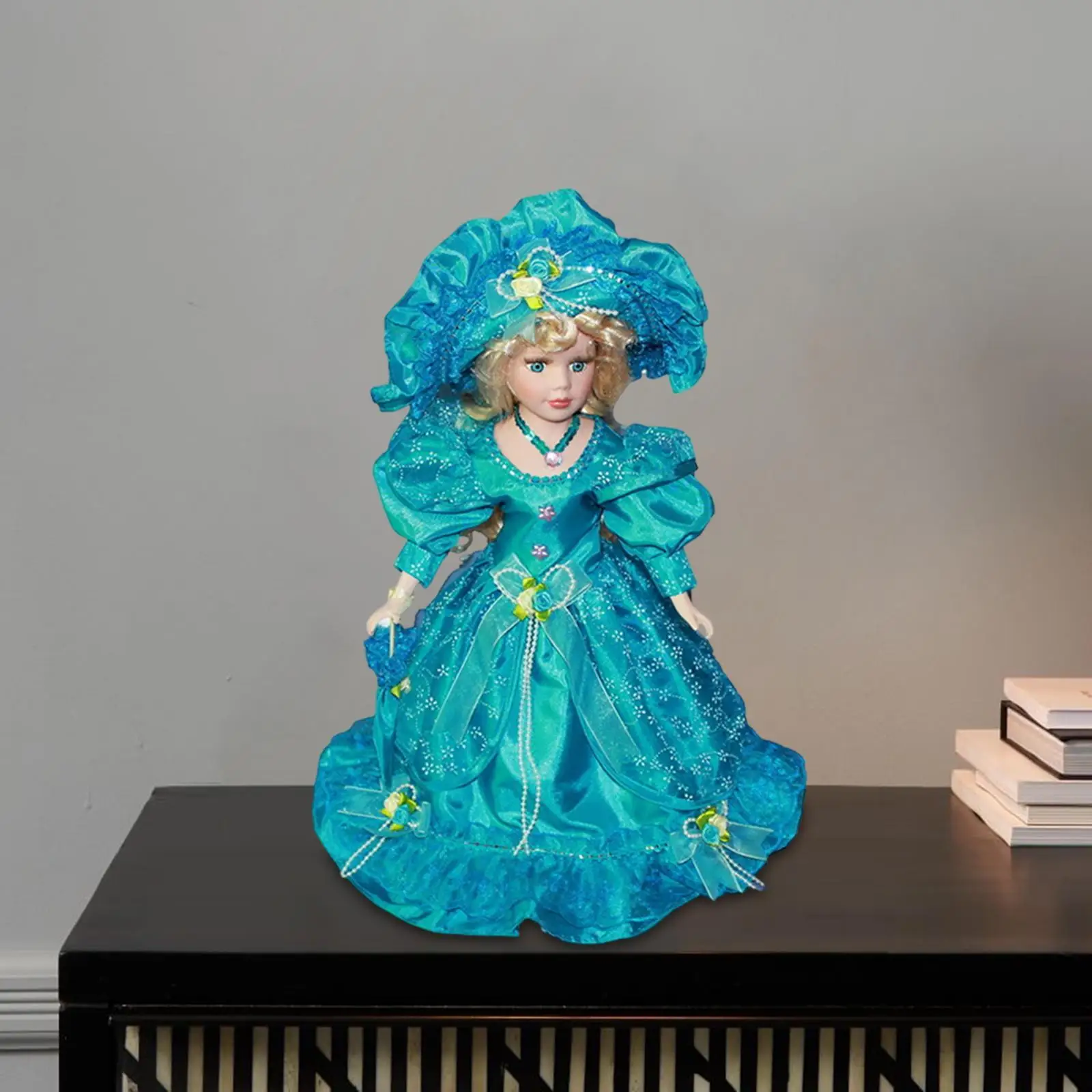 

Miniature Porcelain Figure Collection Doll wearing Dress Gown with Ruffles for Birthday Ornament Table Decoration Girls Gift