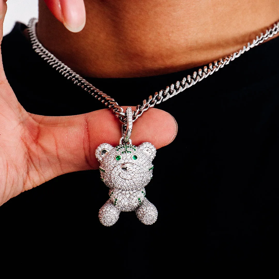 

Подвеска в виде медведя из мультфильма Provence Platium с круглыми бриллиантами из муассанита с полным покрытием для женщин, подвеска на заказ, юбилей