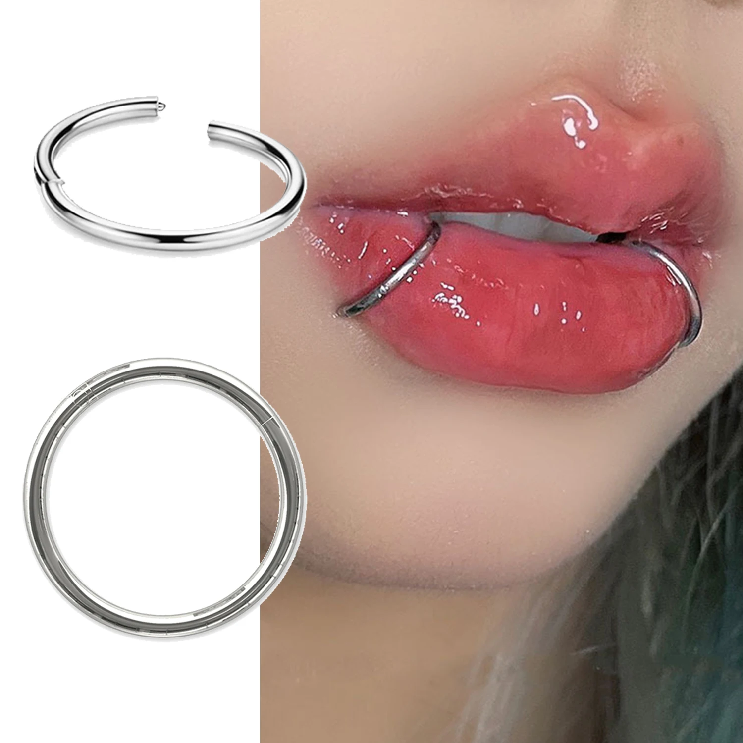 Piercing de acero quirúrgico para el tabique, aro con bisagras para la nariz, labio, oreja, cartílago, hélice, 1 piezas, 1,2mm