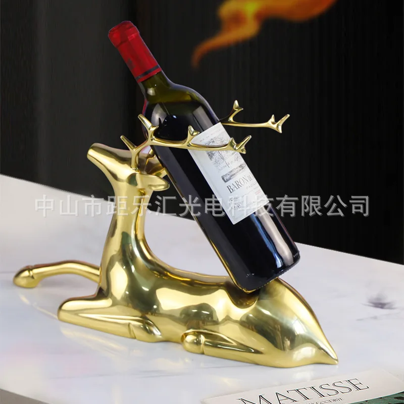 

Champagne rack ornament, all-copper red wine rack, rack, creative deer, crocodile leaves, red holder, tray.