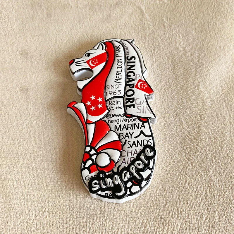 Pamiątki turystyczne z Singapuru, dekoracja 3D z ludzkim ciałem, syrenim ogonem i flagą narodową, mocne magnesy na lodówkę.