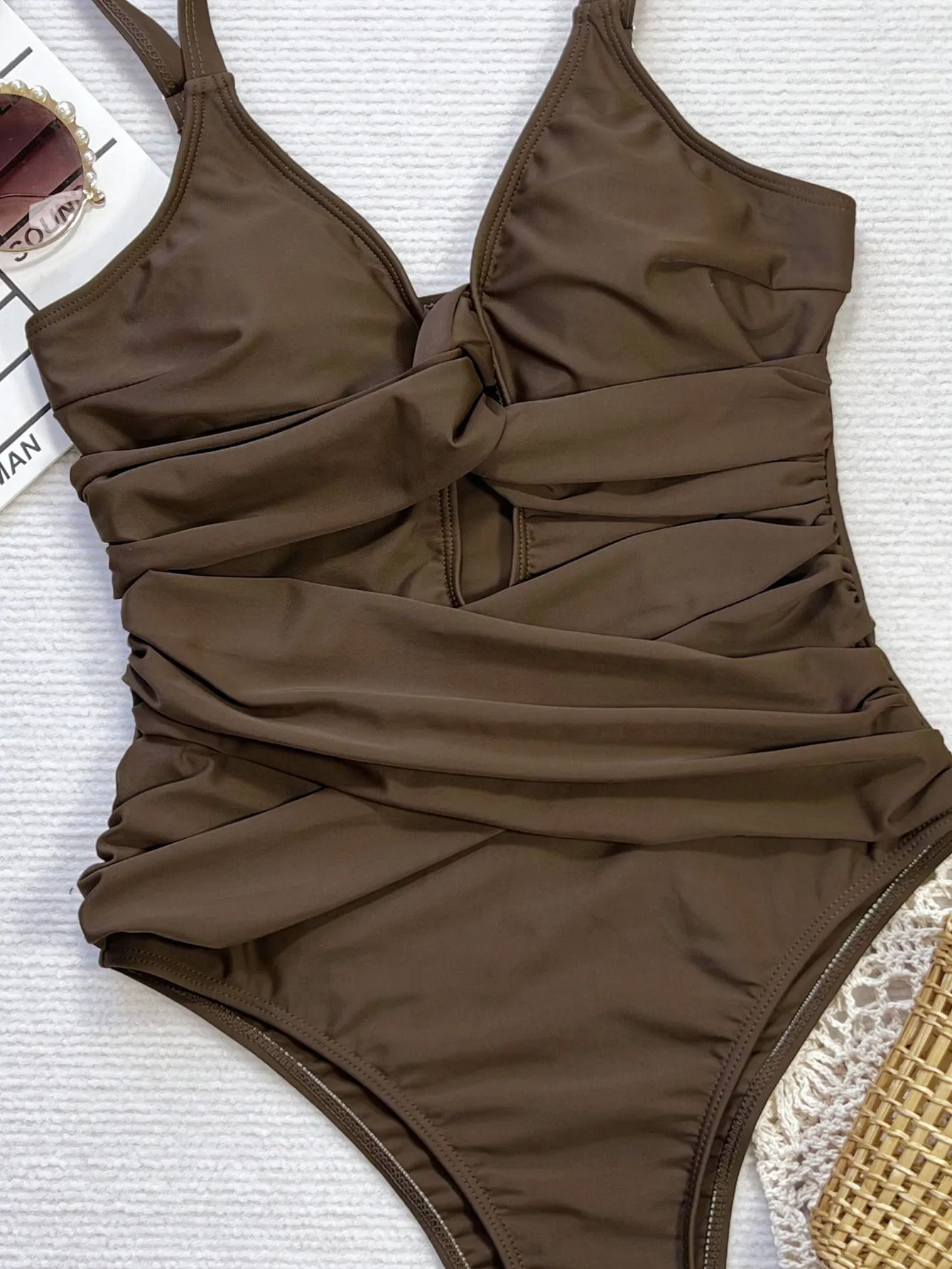 Sexy Coffee Hollow Out One Piece Swimsuit Summer 2025 New Backless High Leg Cut Swimwear Women Beach Bath Suit