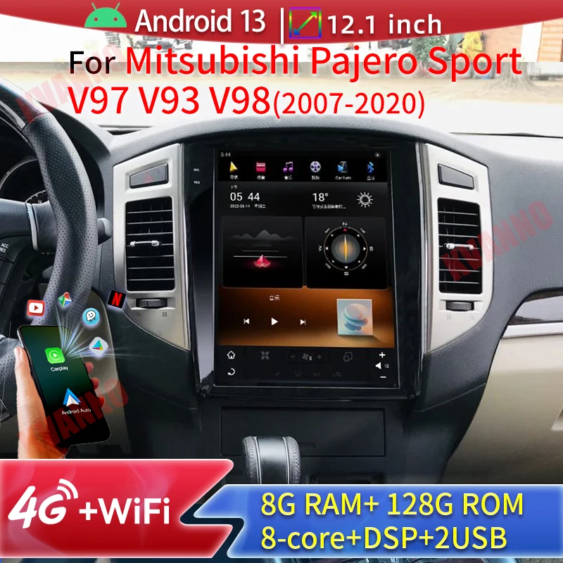 2Din Wireless Carplay screen Car Radio For Mitsubishi Pajero Sport V97 V93 V98 2007-2020 Touch Screen BT GPS Navigation 4G DSP