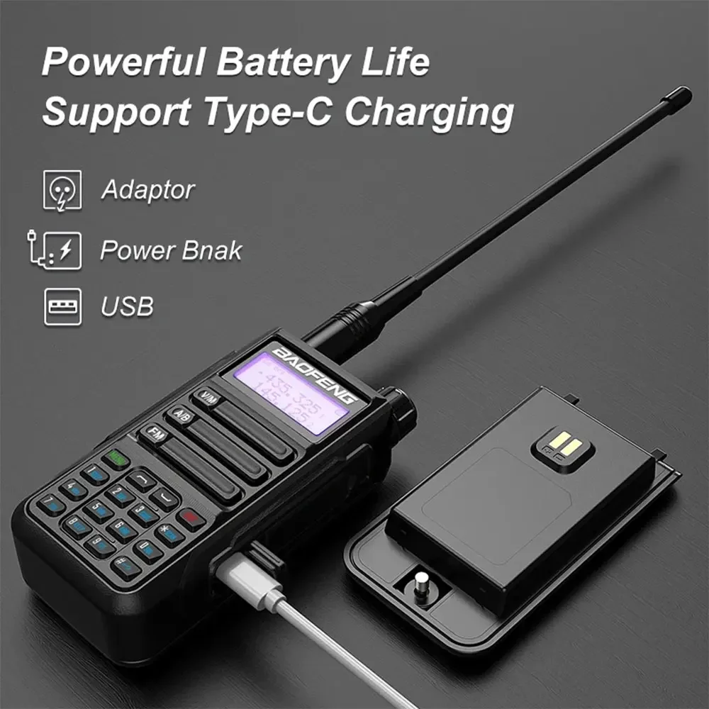 2pcs Baofeng UV-16 MAX Walkie Talkie 10 KM Military 10W Powerful Waterproof VHF UHF CB Ham Dual Band Two Way Radio USB-C Charger - view 3