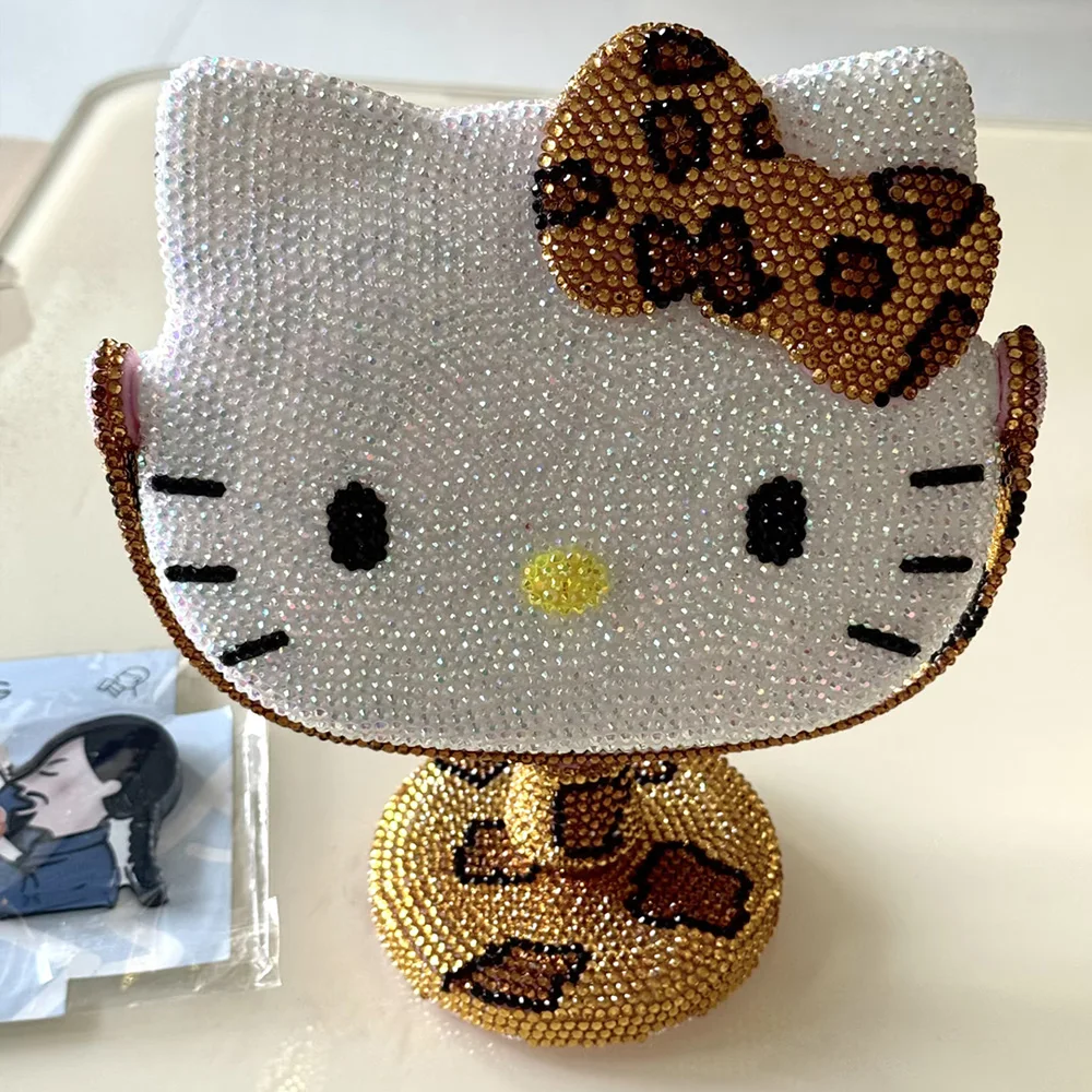 Hello Kitty Kawaii Crystal Mirror Shiny Rhinestones Handheld Mirror Girl Birthday Gift Living Room DecorationNJMK890 view 2