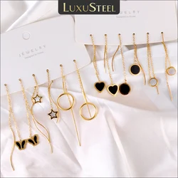 LUXUSTEEL Simple Tassel Linear Chain Long Drop Earrings Women Geometric Star Heart Hanging Ear Line Japan Korean Jewelry 2023