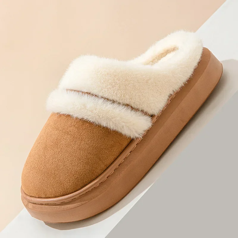 Fashion Couple Winter Toe Wrap Warm Plaid Cotton Slippers Thick Soft Sole Slides Men Women Indoor Floor Flat Home Non-slip Shoes