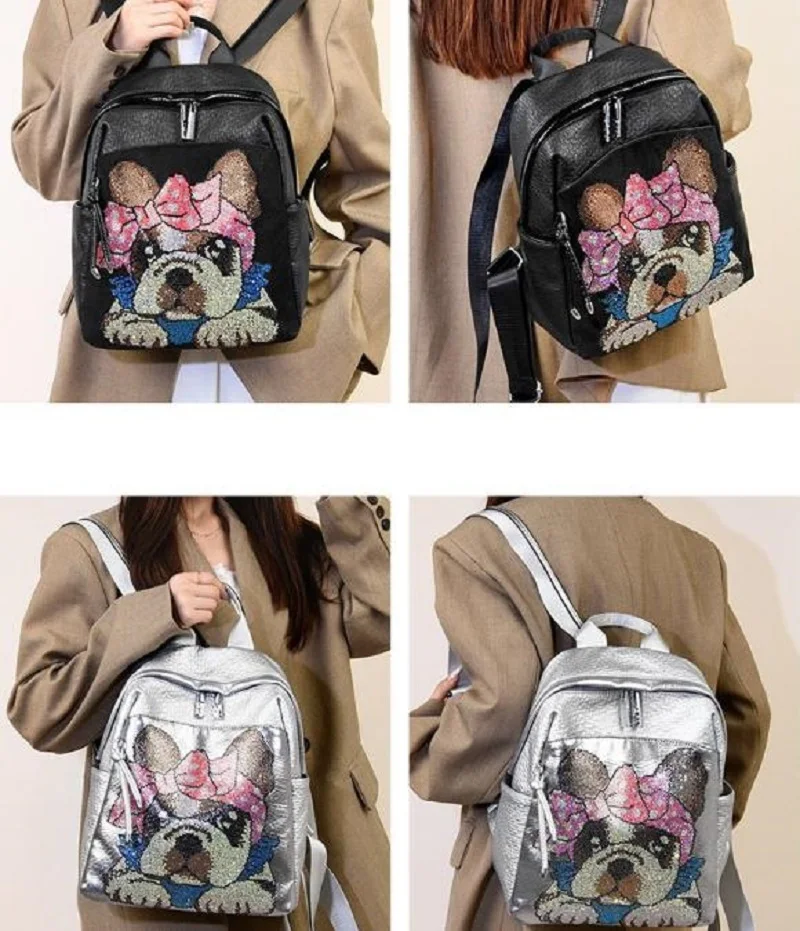 New Korean Luxury Fashion Trend Leather Travel Backpacks Women's Lovely Dog Shoulder Bags High Capacity School Bag Bagpack Totes