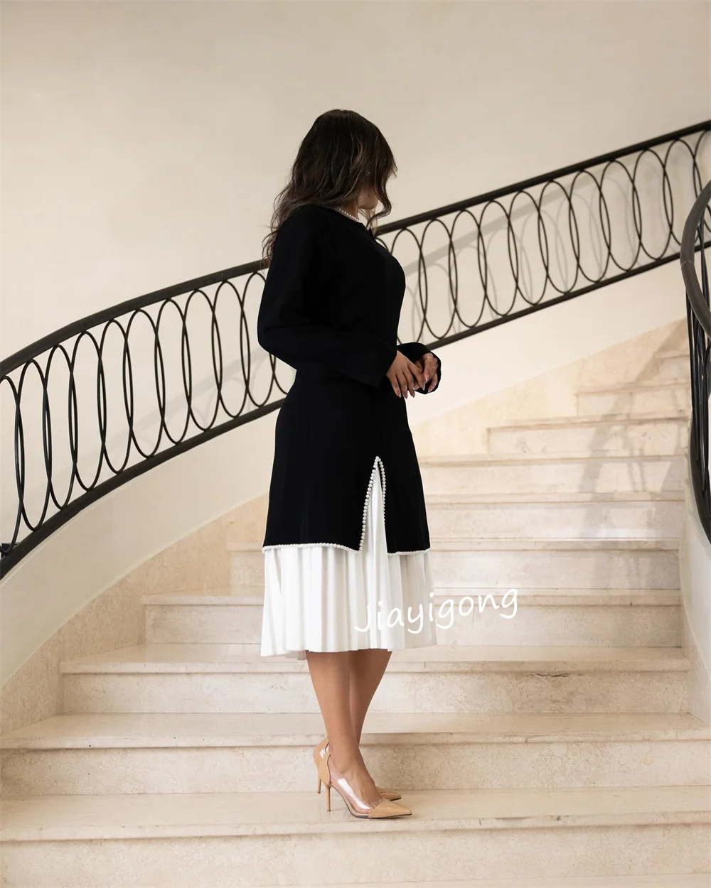 Vestidos formales personalizados con pliegues de Jersey, corte en A, cuello redondo, hasta la rodilla, ocasión a medida, Pastrol de estilo chino