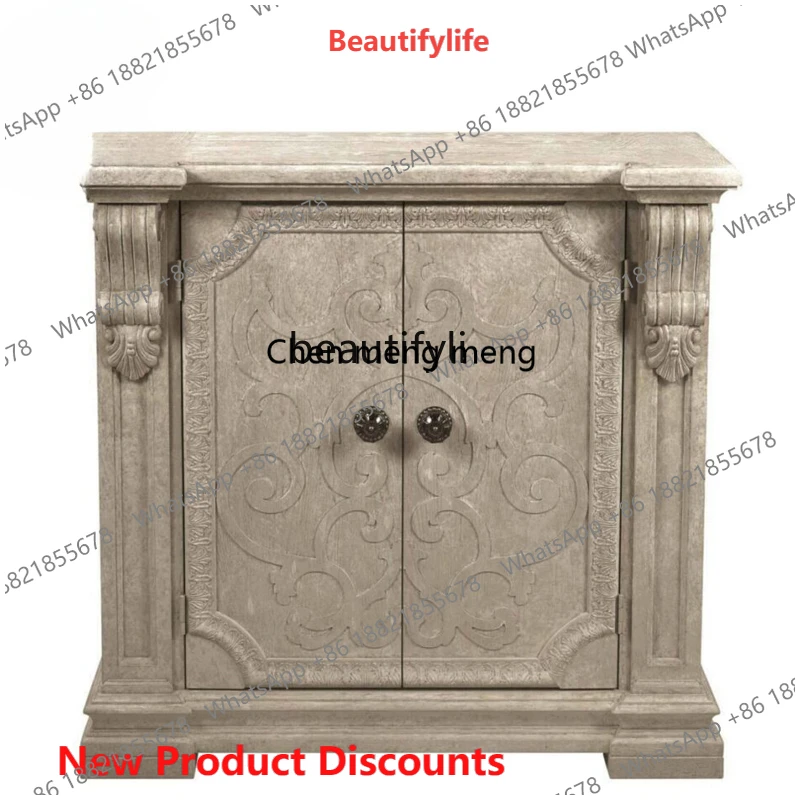 

Американский винтажный серый резной шкаф для прихожей в стиле французского кантри, тумба для обуви, буфет из массива дерева с эффектом состаривания