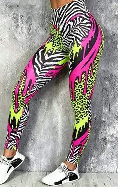 Women Mid‑Rise Fleece Lined Leggings Tropical Leaf Animal Print Warm Elastic Fitness Pants