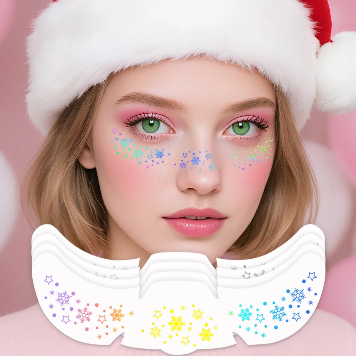 4pcs Christmas Face Tattoo Stickers Silver Laser Snowflake Stars Fake Freckles Temporary Tattoo Stickers for Party Festival
