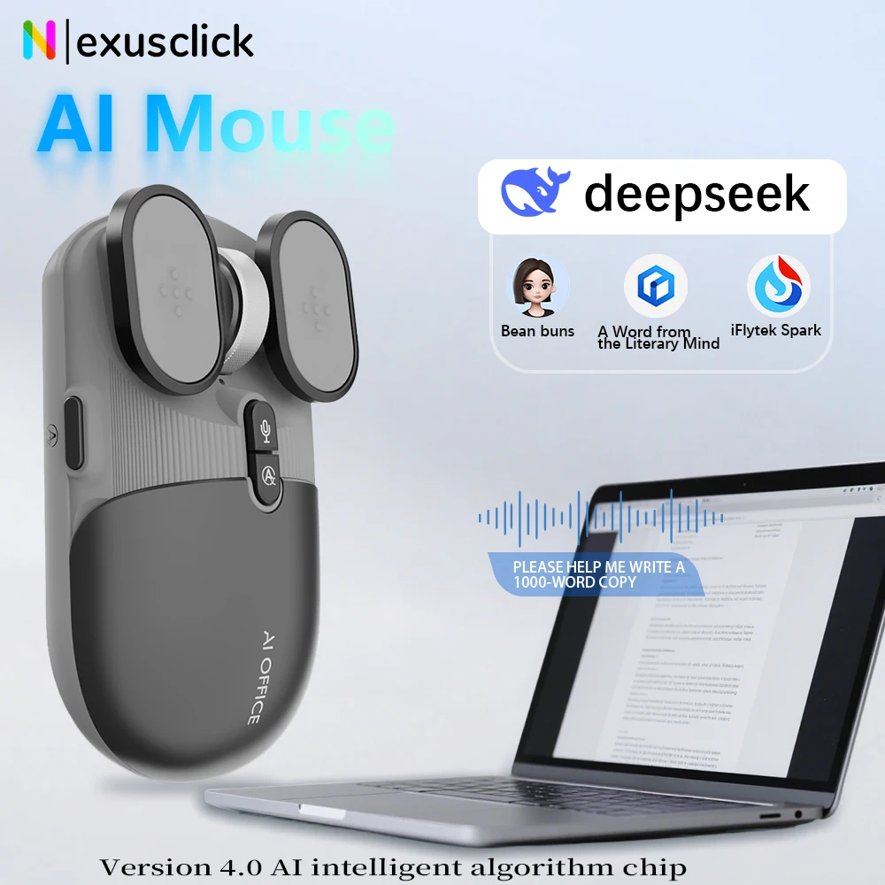 

USB Rechargeable AI Wireless Mouse | Silent 2.4G/Bluetooth Mouse with Chat-GPT & Deepseek | AI Voice Control for Computer/Office