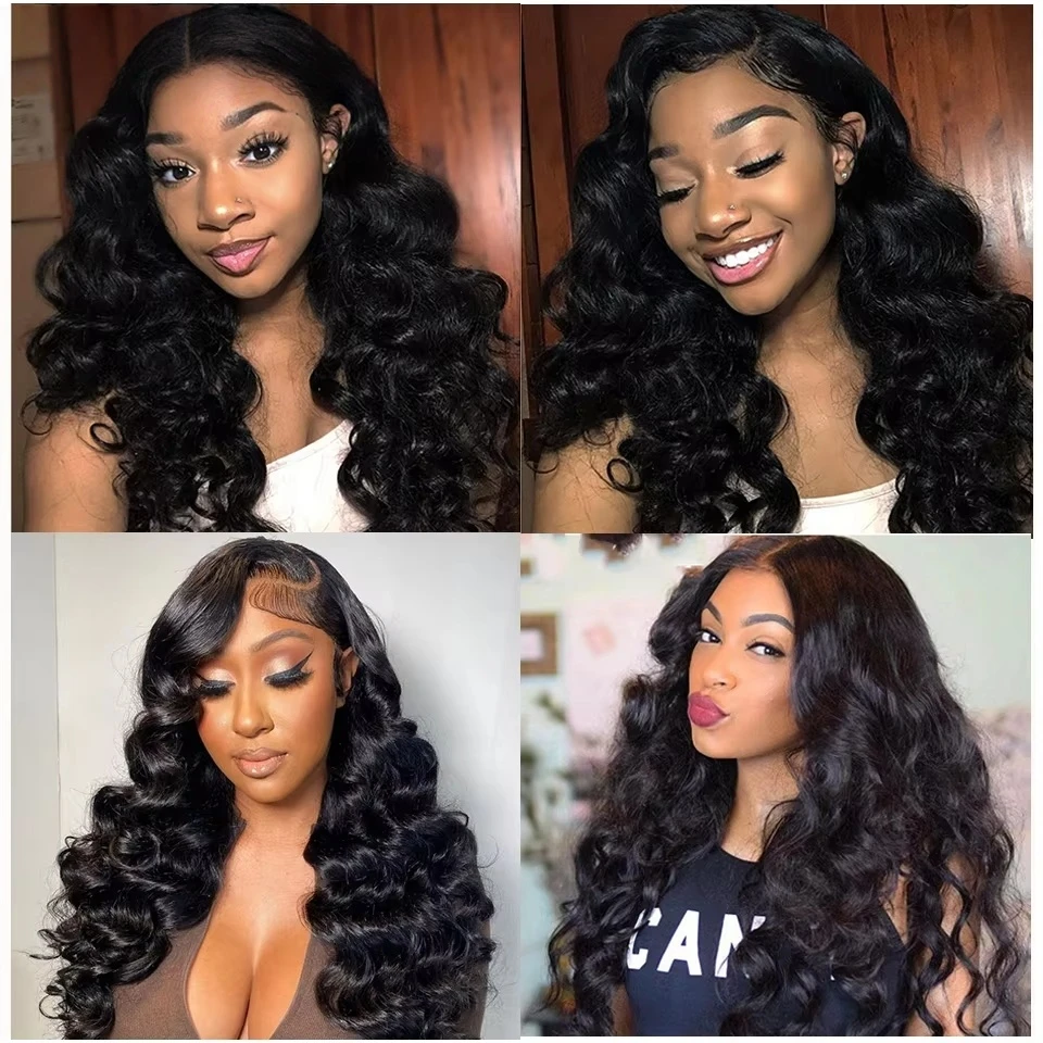 SoulGlow หลวม Wave Human Hair Bundles ปิดอินเดียผมสาน 4 PC รวมกลุ่มกับลูกไม้ปิด Wavy Human Hair Extension