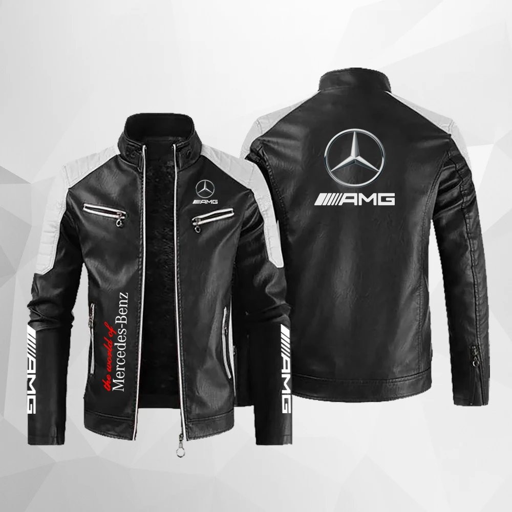 2024 new autumn and winter men\'s and women\'s Mercedes Benz men\'s and women\'s motorcycle riding leather jacket F1 sportswear