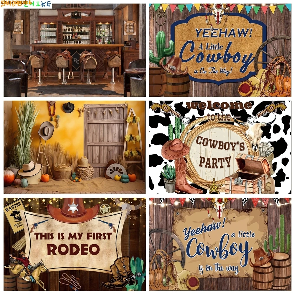 

Western Cowboy Horse Photography Backdrops Rustic Farm Wood Barn Door Kids Birthday Party Decor Indoor Cowgirl Background XA-01