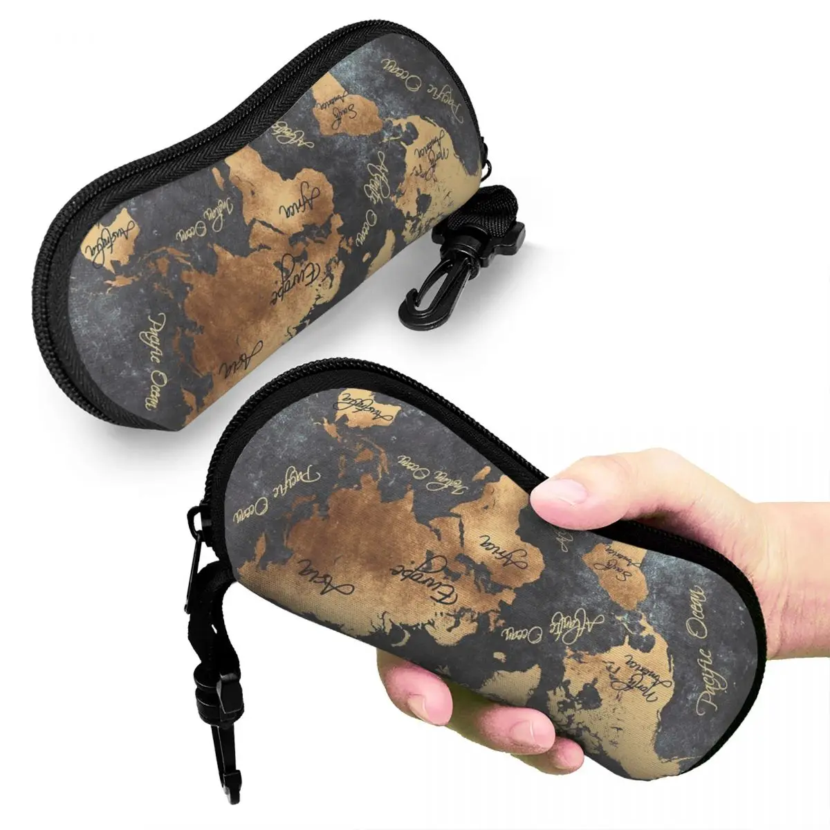 

World Map 147 Gold Black Shell Glasses Case Protective Sunglasses Box Women Men Soft Eyeglass Bag Pouch