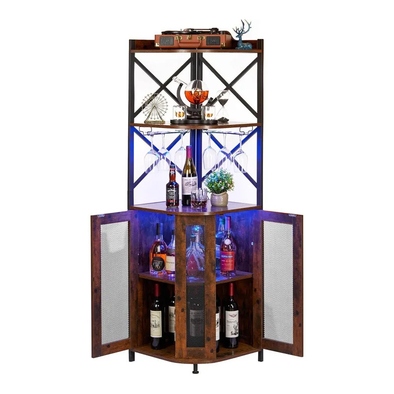 

Living room corner wine cabinet, independent fan-shaped wine display rack with LED lights